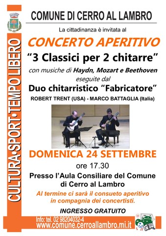 24/09/2017 Concerto Aperitivo Presso L'Aula Consiliare