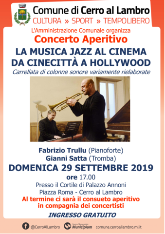 Concerto Aperitivo: La musica jazz al cinema da Cinecittà ad Hollywood - Domenica 29/9 ore 17